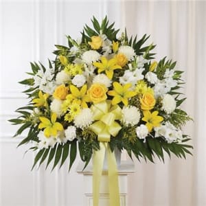 Yellow & White Sympathy Standing Basket Flower Bouquet