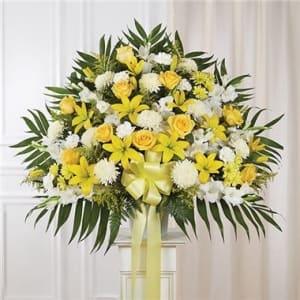 Yellow & White Sympathy Standing Basket Flower Bouquet