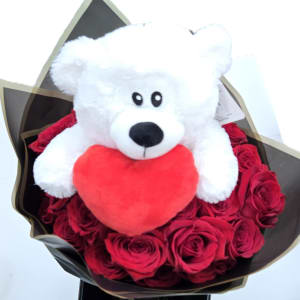 24 Rose Bouquet with a Bear Flower Bouquet