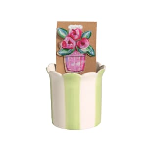 Striped Pot with Plant Stake Flower Bouquet
