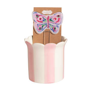Striped Pot with Plant Stake Flower Bouquet