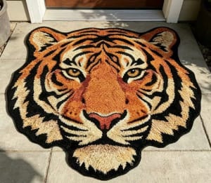 Tiger Head Shaped Rug Flower Bouquet