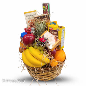 Fruit & Candy Basket Flower Bouquet