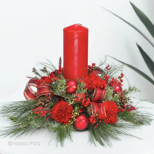 Red Ribbon Centerpiece Flower Bouquet