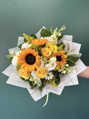 Sunshine Sorbet Wrapped By Elite Flower Bouquet