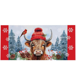 Bundled Up Highland Cow Sassafras Switch Mat Flower Bouquet
