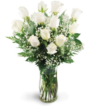 Dozen White Roses Flower Bouquet