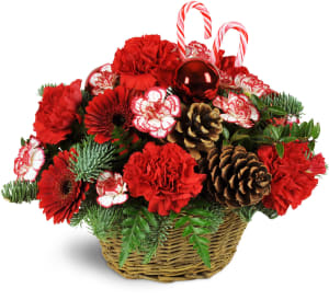 Basket Full of Christmastime Flower Bouquet