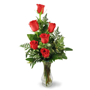 Six Red Roses Flower Bouquet