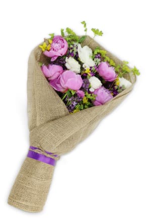 Burlap-Wrapped Peony Perfection™ Flower Bouquet