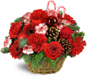 Basket Full of Christmastime Flower Bouquet