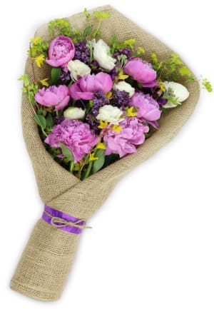 Burlap-Wrapped Peony Perfection™ Flower Bouquet