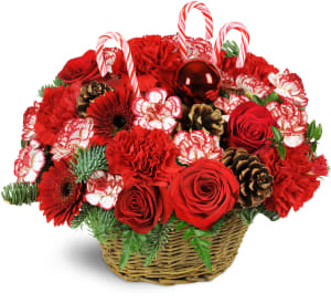 Basket Full of Christmastime Flower Bouquet