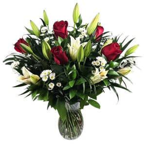 Red Roses and White Lilies Flower Bouquet