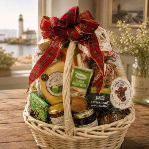 Holiday Cheese and Cheer Basket Flower Bouquet