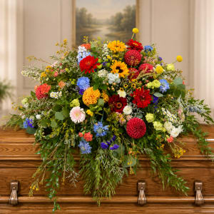 Vivid Fairwell Casket Spray Flower Bouquet