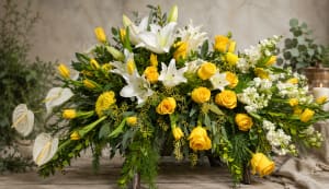 Sweet Yellow & White Casket Spray Flower Bouquet