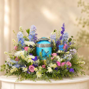 Butterflies and Memories Urn Surround Flower Bouquet