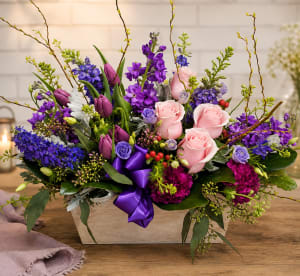 Purple Garden Box Flower Bouquet