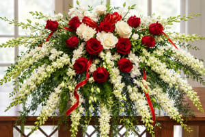 ORCHID & ROSE Casket Cover (Red + White) Flower Bouquet