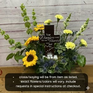 Fresh Floral Arrangement With Wooden Cross Flower Bouquet