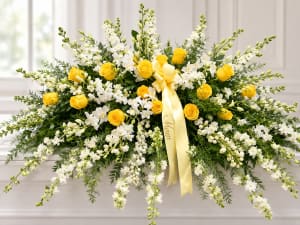 ORCHID & ROSE Casket Cover (Yellow + White) Flower Bouquet