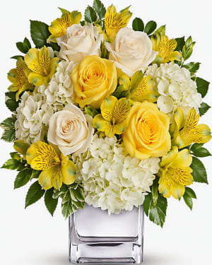 Sweetest Sunrise Cube Vase Arrangement Flower Bouquet