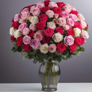 Classic Roses in Vase Flower Bouquet