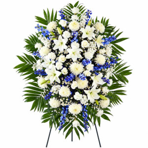 Blue and White Standing Spray Flower Bouquet