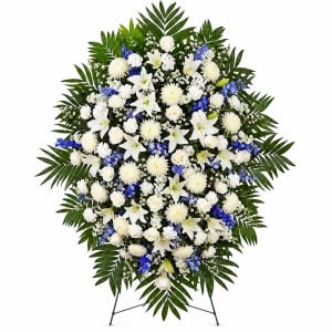 Blue and White Standing Spray Flower Bouquet