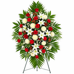 Red and White Standing Spray Flower Bouquet