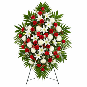 Red and White Standing Spray Flower Bouquet