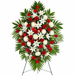 Red and White Standing Spray Flower Bouquet