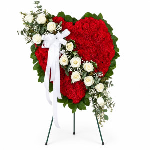 Red Solid Standing Heart with White Roses Flower Bouquet