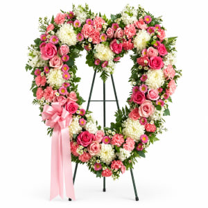 Always Remember Pink Floral Heart Tribute Spray Flower Bouquet
