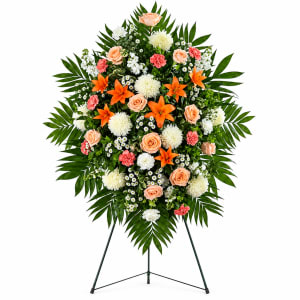 Peach, Orange, and White Standing Spray Flower Bouquet