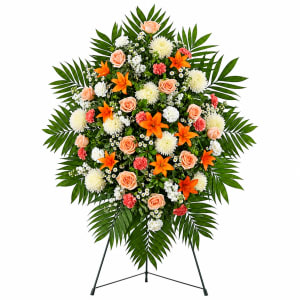 Peach, Orange, and White Standing Spray Flower Bouquet