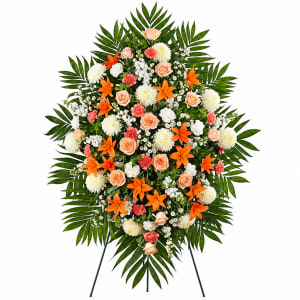 Peach, Orange, and White Standing Spray Flower Bouquet
