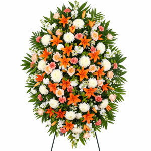 Peach, Orange, and White Standing Spray Flower Bouquet