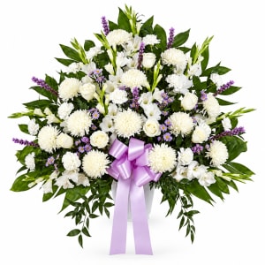 Heartfelt Lavender & White Standing Basket Flower Bouquet