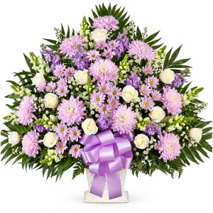 Heartfelt Tribute Lavender & White Floor Basket Flower Bouquet