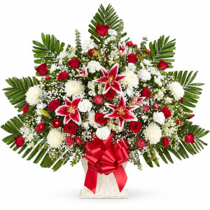 Red Rose And Lily Floor Basket Flower Bouquet