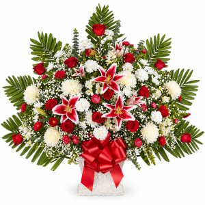 Red Rose And Lily Floor Basket Flower Bouquet