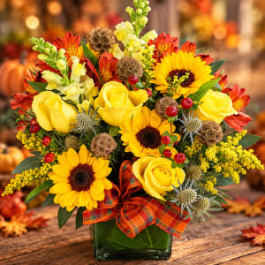 Thistle & Scabiosa Autumn Cube Flower Bouquet