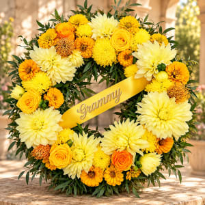Circle of Sunshine – Golden Yellow Sympathy Wreath Flower Bouquet
