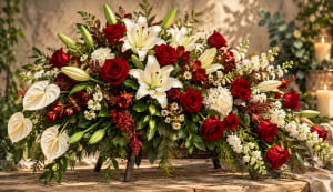 Sweet Red & White Casket Spray Flower Bouquet
