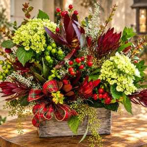 Green and Burgundy Box Flower Bouquet
