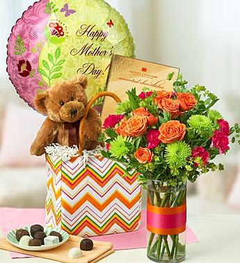 Get Well Teddy and Flowers - Gift Basket