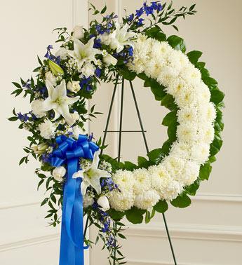 Serene Blessings Standing Wreath-Blue & White Flower Delivery