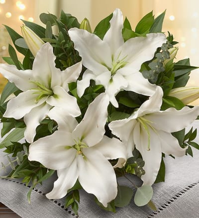All White Lilies + Free Vase | 1800Flowers.com - 92928